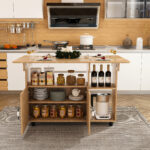 Rectangular Foldable Mobile Dining Table 110x70x80 cm, Multifunctional with 5 Storage Shelves and 5 Casters - Image 17