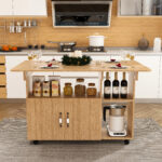 Rectangular Foldable Mobile Dining Table 110x70x80 cm, Multifunctional with 5 Storage Shelves and 5 Casters - Image 18