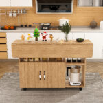 Rectangular Foldable Mobile Dining Table 110x70x80 cm, Multifunctional with 5 Storage Shelves and 5 Casters - Image 19