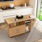 Rectangular Foldable Mobile Dining Table 110x70x80 cm, Multifunctional with 5 Storage Shelves and 5 Casters - Image 2