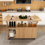 Rectangular Foldable Mobile Dining Table 110x70x80 cm, Multifunctional with 5 Storage Shelves and 5 Casters - Image 3