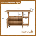Rectangular Foldable Mobile Dining Table 110x70x80 cm, Multifunctional with 5 Storage Shelves and 5 Casters - Image 5