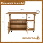 Rectangular Foldable Mobile Dining Table 110x70x80 cm, Multifunctional with 5 Storage Shelves and 5 Casters - Image 6