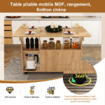 Rectangular Foldable Mobile Dining Table 110x70x80 cm, Multifunctional with 5 Storage Shelves and 5 Casters - Image 8
