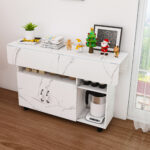 Rectangular Foldable Mobile Dining Table 110x70x80 cm, Multifunctional with 5 Storage Shelves and 5 Casters