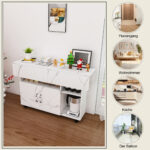 Rectangular Foldable Mobile Dining Table 110x70x80 cm, Multifunctional with 5 Storage Shelves and 5 Casters - Image 15