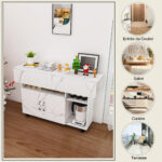 Rectangular Foldable Mobile Dining Table 110x70x80 cm, Multifunctional with 5 Storage Shelves and 5 Casters - Image 16