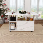Rectangular Foldable Mobile Dining Table 110x70x80 cm, Multifunctional with 5 Storage Shelves and 5 Casters - Image 17