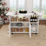 Rectangular Foldable Mobile Dining Table 110x70x80 cm, Multifunctional with 5 Storage Shelves and 5 Casters - Image 18