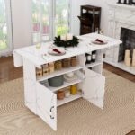 Rectangular Foldable Mobile Dining Table 110x70x80 cm, Multifunctional with 5 Storage Shelves and 5 Casters - Image 3