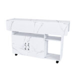 Rectangular Foldable Mobile Dining Table 110x70x80 cm, Multifunctional with 5 Storage Shelves and 5 Casters - Image 4