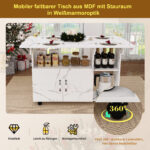 Rectangular Foldable Mobile Dining Table 110x70x80 cm, Multifunctional with 5 Storage Shelves and 5 Casters - Image 7