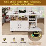 Rectangular Foldable Mobile Dining Table 110x70x80 cm, Multifunctional with 5 Storage Shelves and 5 Casters - Image 8