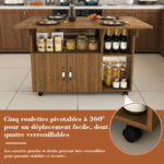 Rectangular Foldable Mobile Dining Table 110x70x80 cm, Multifunctional with 5 Storage Shelves and 5 Casters - Image 12