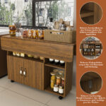 Rectangular Foldable Mobile Dining Table 110x70x80 cm, Multifunctional with 5 Storage Shelves and 5 Casters - Image 13