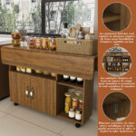Rectangular Foldable Mobile Dining Table 110x70x80 cm, Multifunctional with 5 Storage Shelves and 5 Casters - Image 14