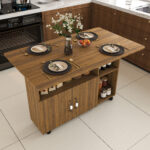 Rectangular Foldable Mobile Dining Table 110x70x80 cm, Multifunctional with 5 Storage Shelves and 5 Casters - Image 15