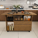 Rectangular Foldable Mobile Dining Table 110x70x80 cm, Multifunctional with 5 Storage Shelves and 5 Casters - Image 16