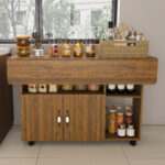 Rectangular Foldable Mobile Dining Table 110x70x80 cm, Multifunctional with 5 Storage Shelves and 5 Casters - Image 17
