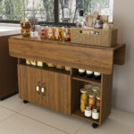 Rectangular Foldable Mobile Dining Table 110x70x80 cm, Multifunctional with 5 Storage Shelves and 5 Casters - Image 18
