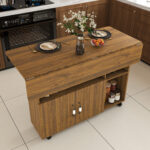 Rectangular Foldable Mobile Dining Table 110x70x80 cm, Multifunctional with 5 Storage Shelves and 5 Casters - Image 2