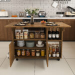 Rectangular Foldable Mobile Dining Table 110x70x80 cm, Multifunctional with 5 Storage Shelves and 5 Casters - Image 4