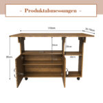 Rectangular Foldable Mobile Dining Table 110x70x80 cm, Multifunctional with 5 Storage Shelves and 5 Casters - Image 5