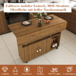 Rectangular Foldable Mobile Dining Table 110x70x80 cm, Multifunctional with 5 Storage Shelves and 5 Casters - Image 9