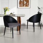 Modern Dining Chair with Ergonomic Black PU Leather Backrest, Breathable Gray Mesh Seat