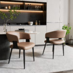 Modern Dining Chairs, Upholstered with PU Leather Cover - Ergonomic Kitchen Chairs with Curved