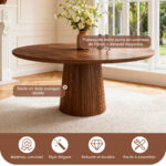 Round Kitchen Table 110 cm Country Style, MDF Tabletop with Walnut Veneer from Two Semicircles, Cylindrical - Image 10