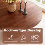 Round Kitchen Table 110 cm Country Style, MDF Tabletop with Walnut Veneer from Two Semicircles, Cylindrical - Image 13