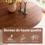 Round Kitchen Table 110 cm Country Style, MDF Tabletop with Walnut Veneer from Two Semicircles, Cylindrical - Image 14
