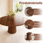 Round Kitchen Table 110 cm Country Style, MDF Tabletop with Walnut Veneer from Two Semicircles, Cylindrical - Image 16