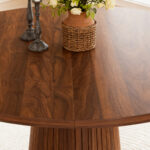 Round Kitchen Table 110 cm Country Style, MDF Tabletop with Walnut Veneer from Two Semicircles, Cylindrical - Image 18