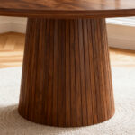 Round Kitchen Table 110 cm Country Style, MDF Tabletop with Walnut Veneer from Two Semicircles, Cylindrical - Image 19