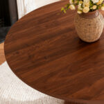 Round Kitchen Table 110 cm Country Style, MDF Tabletop with Walnut Veneer from Two Semicircles, Cylindrical - Image 20