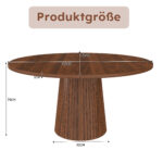 Round Kitchen Table 110 cm Country Style, MDF Tabletop with Walnut Veneer from Two Semicircles, Cylindrical - Image 3