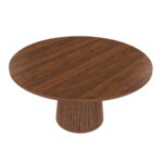 Round Kitchen Table 110 cm Country Style, MDF Tabletop with Walnut Veneer from Two Semicircles, Cylindrical - Image 5