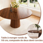 Round Kitchen Table 110 cm Country Style, MDF Tabletop with Walnut Veneer from Two Semicircles, Cylindrical - Image 8