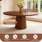 Round Kitchen Table 110 cm Country Style, MDF Tabletop with Walnut Veneer from Two Semicircles, Cylindrical - Image 9