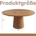 Round Kitchen Table 110 cm Country Style, MDF Tabletop with Oak Veneer from Two Semicircles, Cylindrical - Image 4