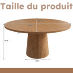 Round Kitchen Table 110 cm Country Style, MDF Tabletop with Oak Veneer from Two Semicircles, Cylindrical - Image 5