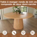 Round Kitchen Table 110 cm Country Style, MDF Tabletop with Oak Veneer from Two Semicircles, Cylindrical - Image 7