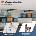 Garage Ceiling Storage with Crank System, 1.2x2.4m Steel Overhead Rack for High Rooms from 3 to 3.6m, with - Image 13