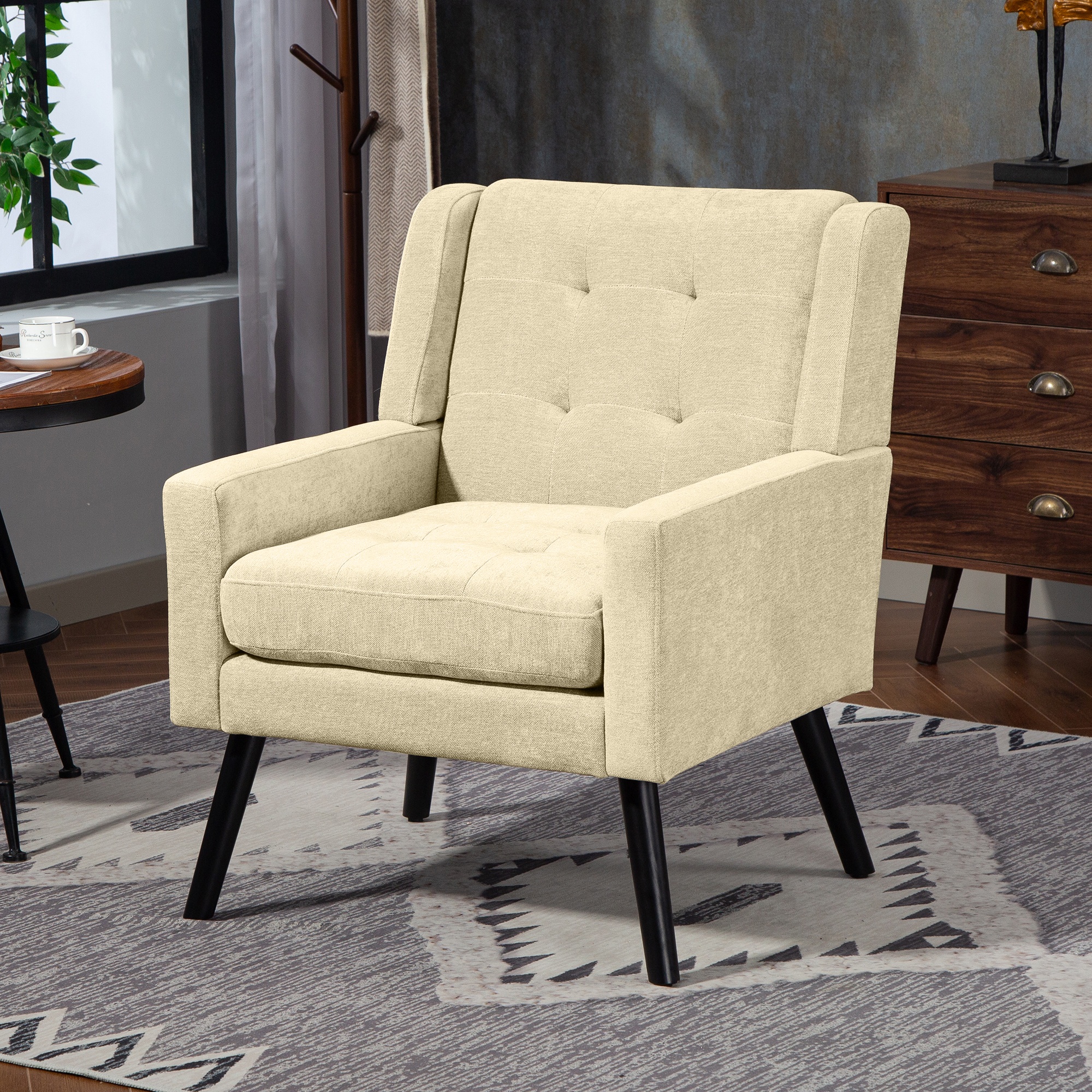Polsterstuhl mit Knopfpolsterung aus Wildleder – Mid-Century-Modern-Sessel mit Hochdichtschaumkissen