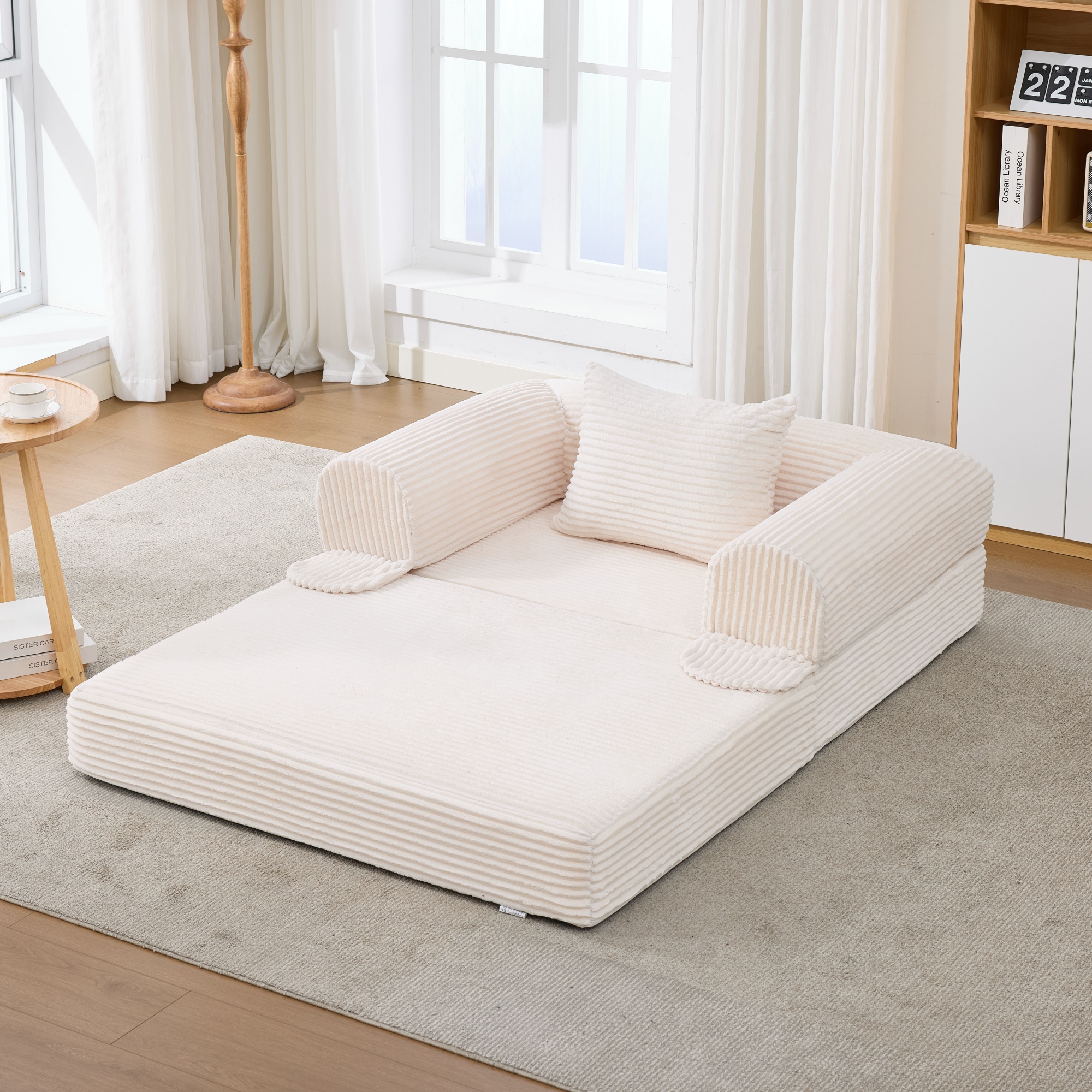 Corduroy Convertible Single Sleeper Sofa, Multifunctional Folding Sofa Bed, Space-Saving Guest Bed from High