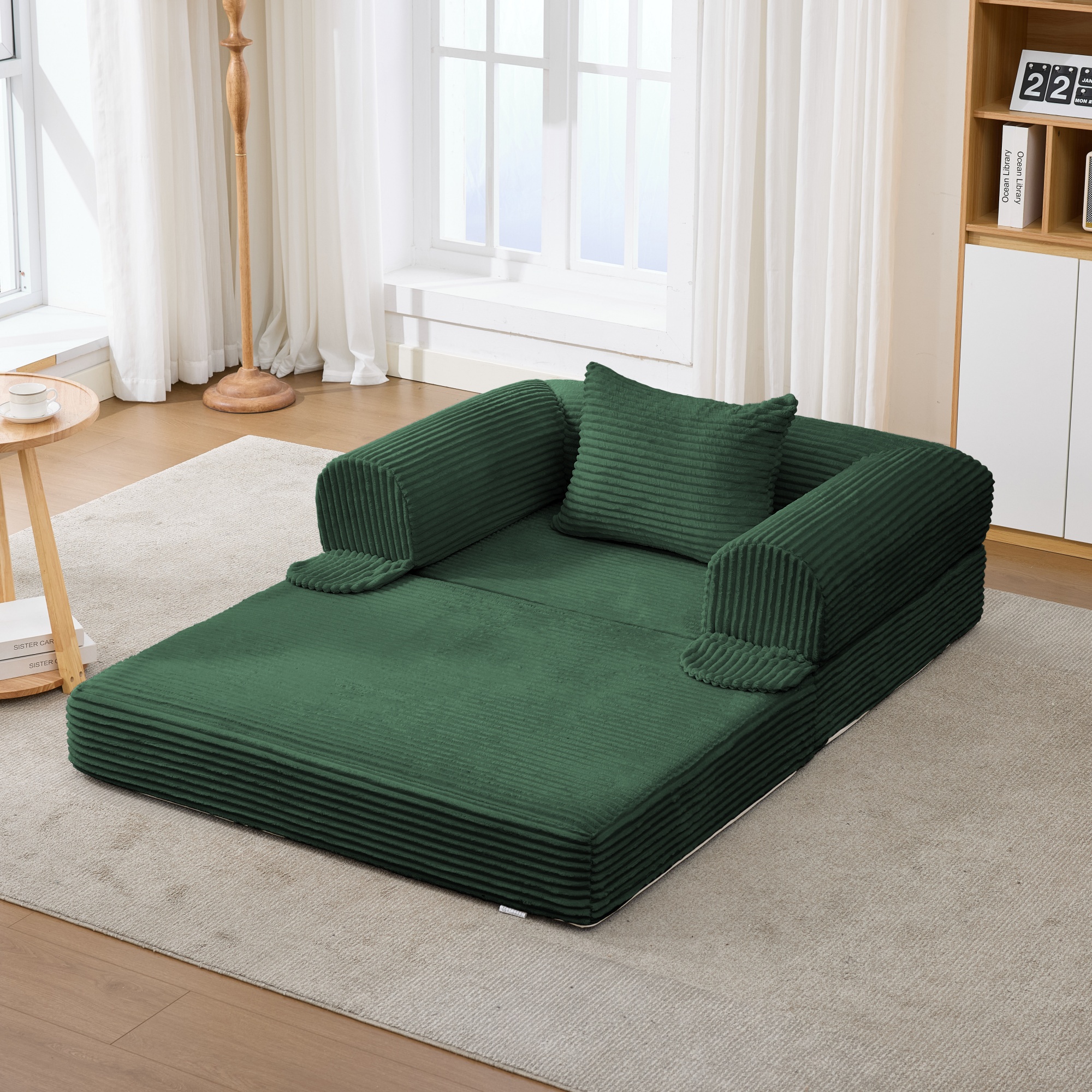Corduroy Convertible Single Sleeper Sofa, Multifunctional Folding Sofa Bed, Space-Saving Guest Bed from High