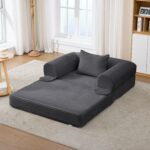 Corduroy Convertible Single Sleeper Sofa, Multifunctional Folding Sofa Bed, Space-Saving Guest Bed from High