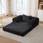 Corduroy Convertible Single Sleeper Sofa, Multifunctional Folding Sofa Bed, Space-Saving Guest Bed from High